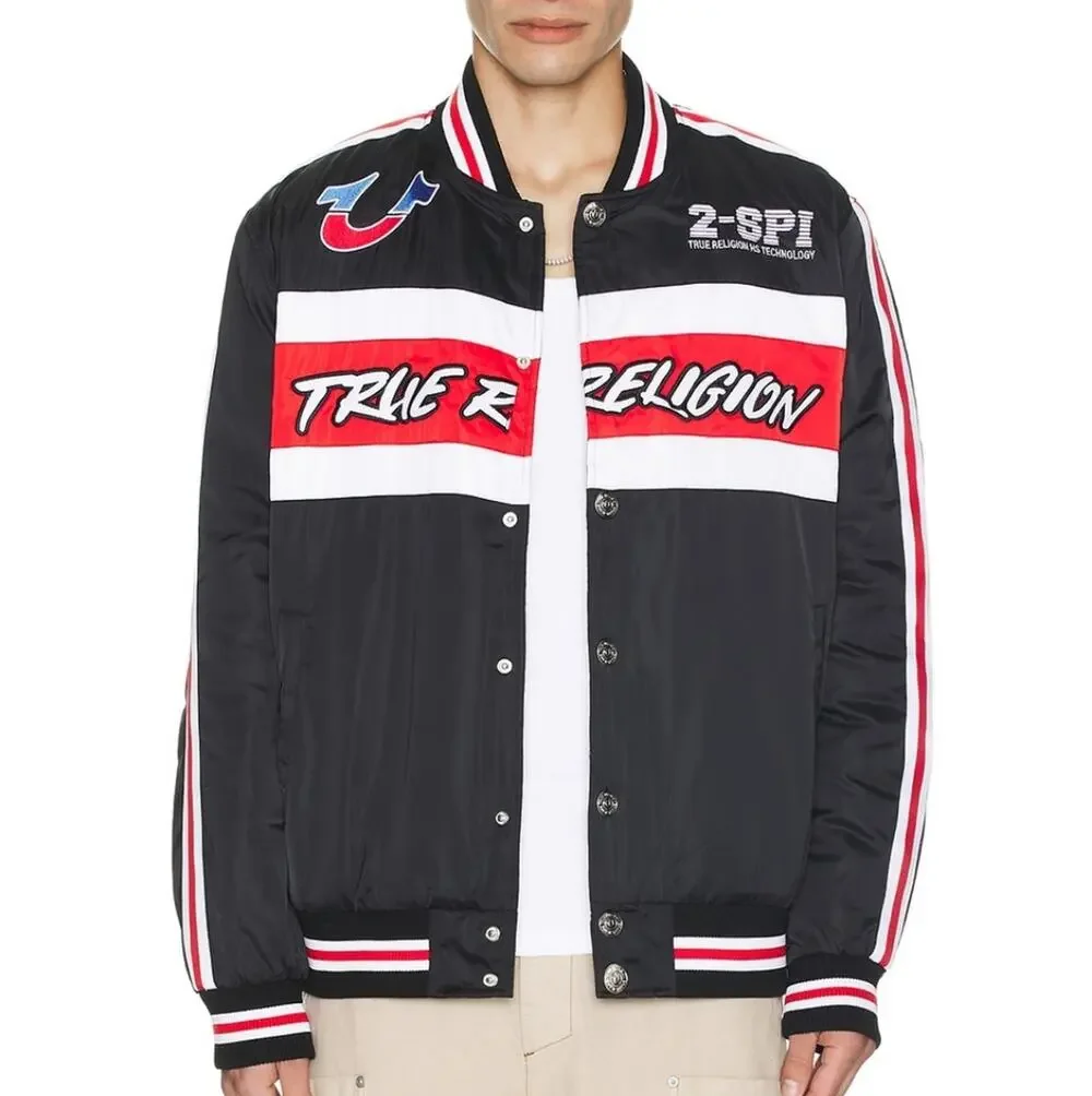 True Religion Racing Bomber Jacket in Jet Black